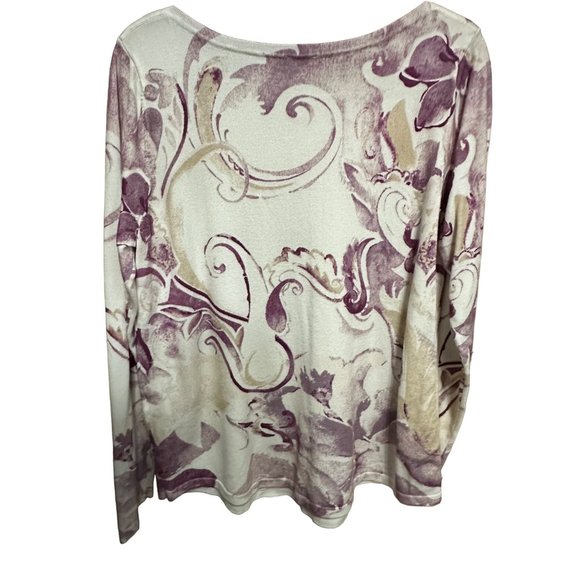 Chico’s size 2 (L) cream purple tan paisley long sleeve lightweight sweater - Picture 2 of 6
